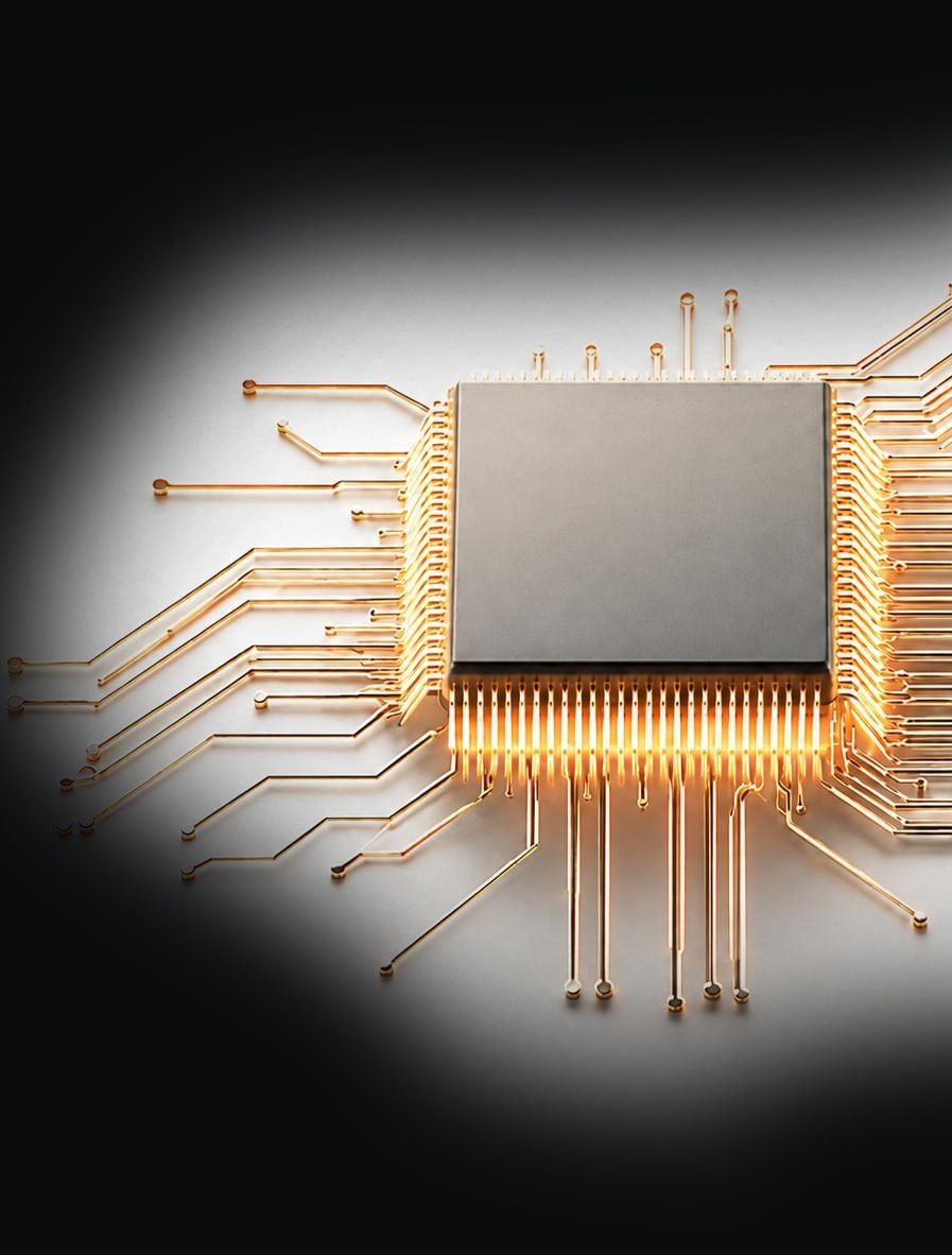 Bare constant-current driver chip die with gold trace routing