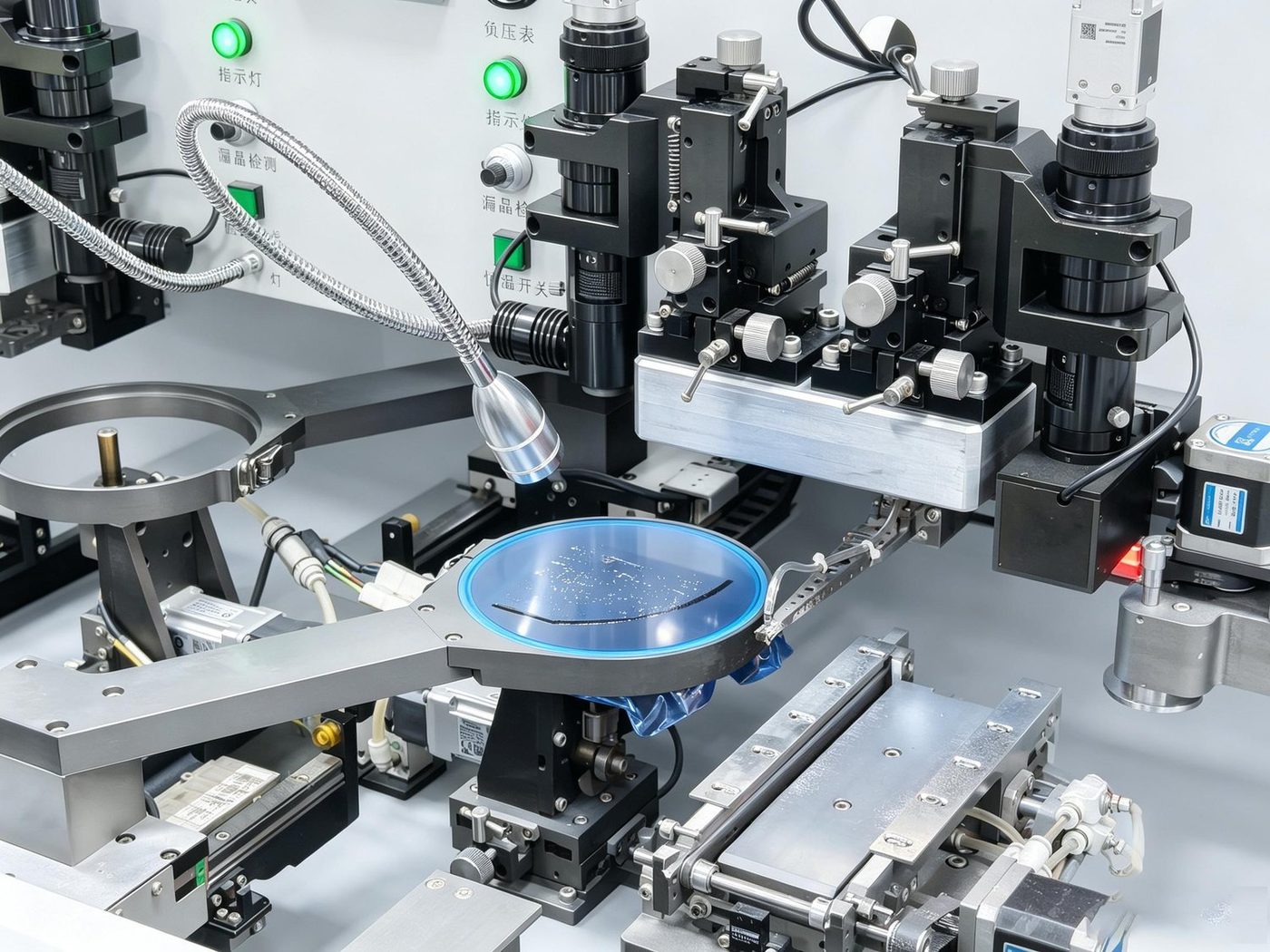 Die bonding process demonstration with a wafer ring under the microscope