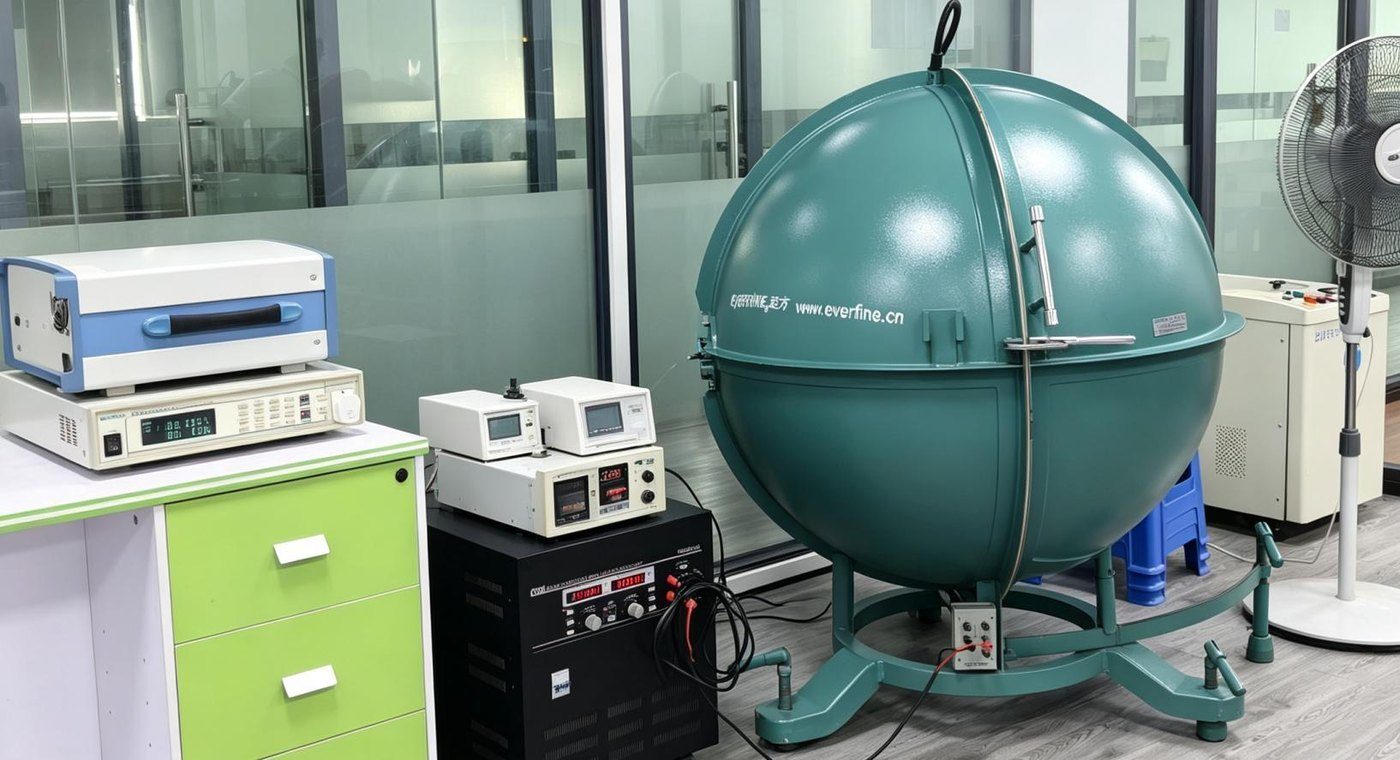 Integrating sphere and photometric test equipment in the Lumichips laboratory