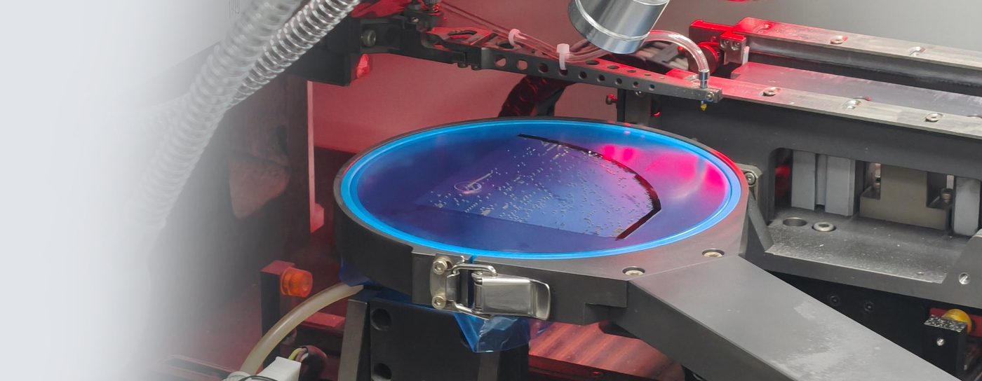 Die bonding equipment placing bare LED chips from a wafer onto a substrate